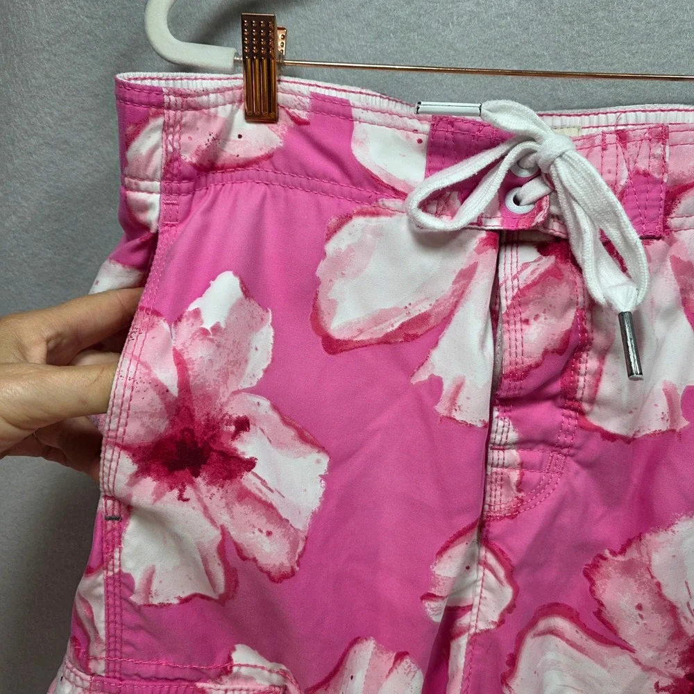 Y2K Abercrombie and Fitch Mens Hibiscus Floral Cargo Board Shorts Swim Trunks L